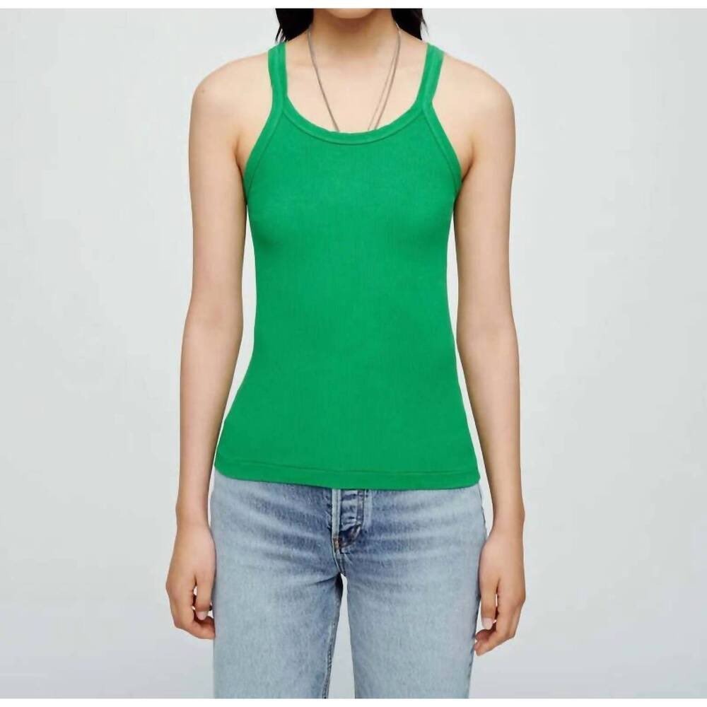 RE/DONE Hanes Ribbed Tank Top Kelly Green Verde Cotton Scoop Neck Small